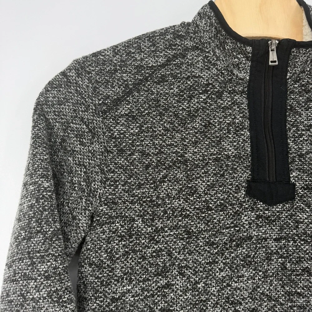 Orvis Mens Marled Quarter Zip Sherpa Lined Pullover Large Black White 1247213
